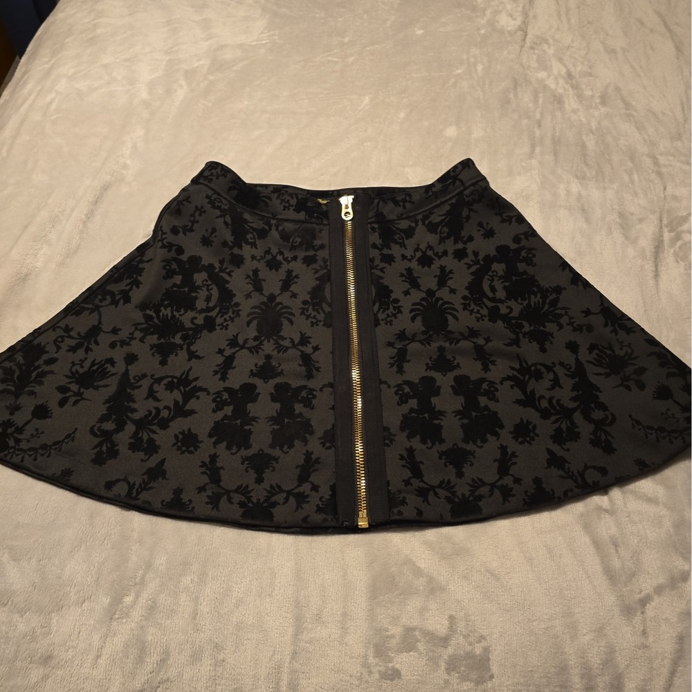 Juicy Couture Black Velvet Burnout Floral Cupid Mini Skirt Y2K Style Goth Dark